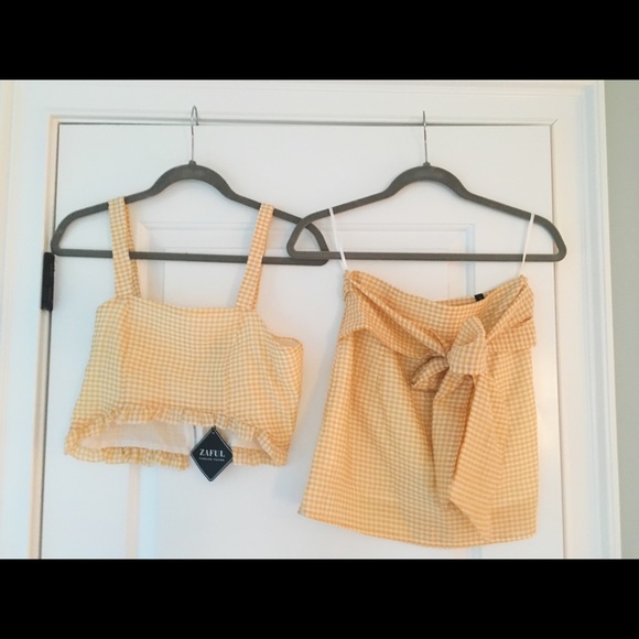Zaful Dresses & Skirts - Zaful Yellow and White Checkered Set